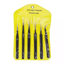 Load image into Gallery viewer, 6 Piece Anti-Static Stainless Steel Tweezer Set