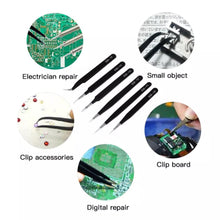 Load image into Gallery viewer, 6 Piece Anti-Static Stainless Steel Tweezer Set