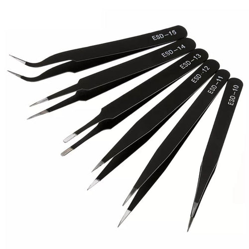 6 Piece Anti-Static Stainless Steel Tweezer Set