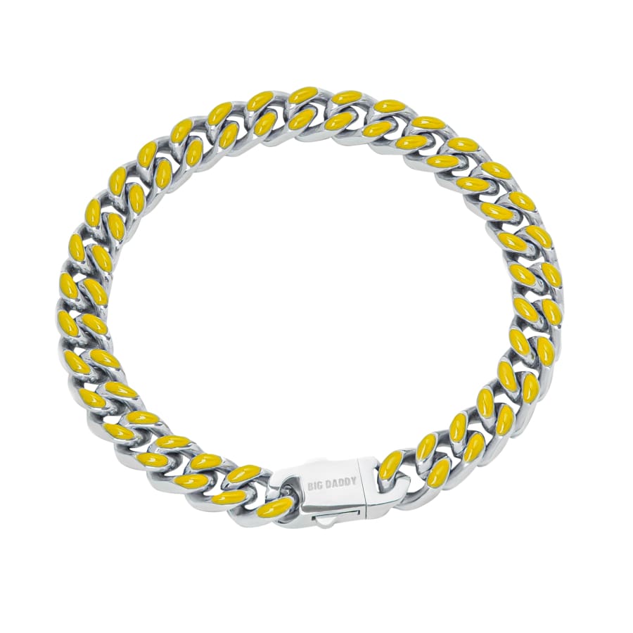 Big Daddy 9MM Enamel Yellow Steel Cuban Bracelet - Bracelet