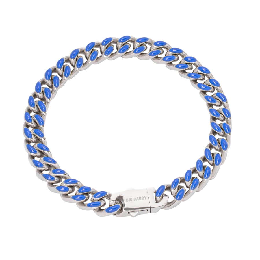 Big Daddy 9MM Enamel Blue Steel Cuban Bracelet - Bracelet