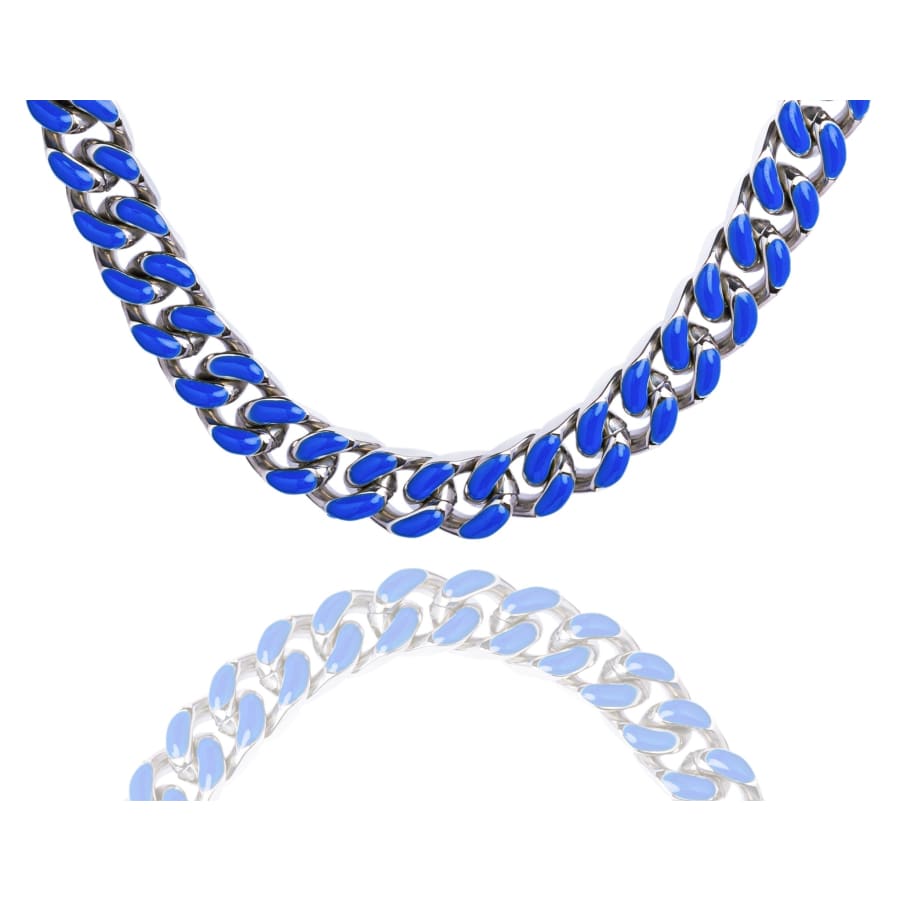 Big Daddy 13MM Enamel Blue Steel Cuban Chain - Chain