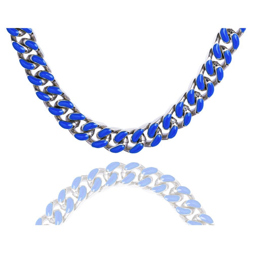 Big Daddy 9MM Enamel Blue Steel Cuban Chain - Chain