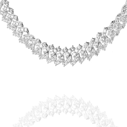 Big Daddy 12MM Silver Iced Out Prong Cuban Chain - Chain