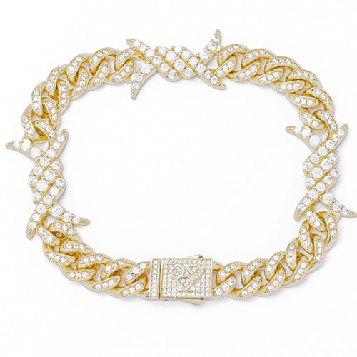 Big Daddy 10MM Spiked Horns Iced Out Gold Bracelet