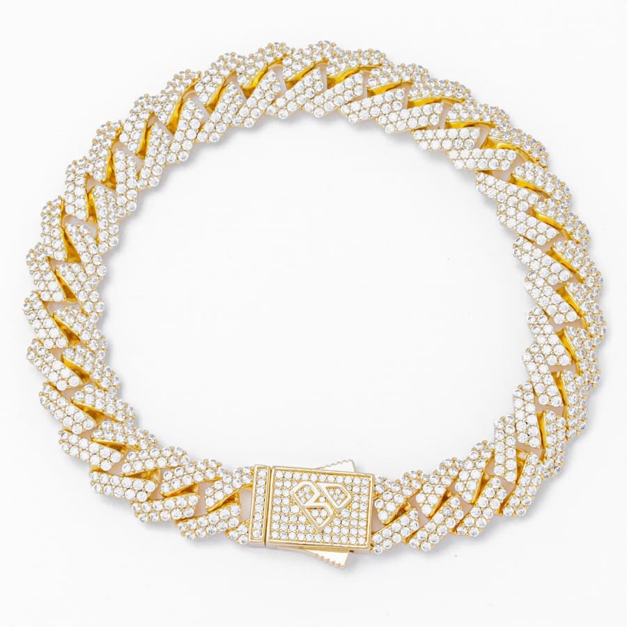 Big Daddy 12MM Straight Edge Cuban Diamond Gold Bracelet