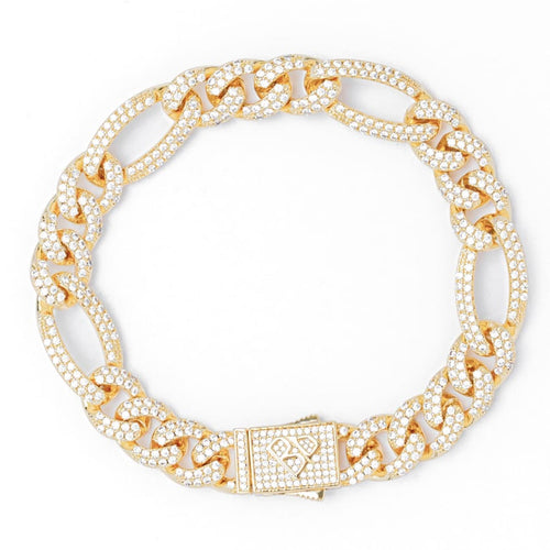Big Daddy 12MM Hip Hop Iced Figaro Gold Bracelet - Bracelet