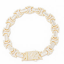 Load image into Gallery viewer, Big Daddy 12MM Baguette Byzantine Iced Out Gold Bracelet

