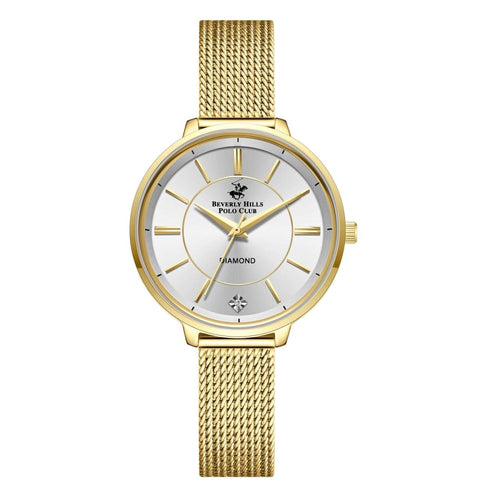 BEVERLY HILLS POLO CLUB Women’s Gold Mesh Diamond Watch –