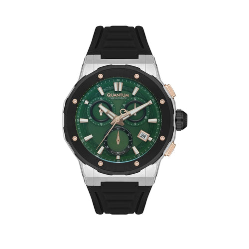 Quantum Hunter Men’s Chronograph Watch Black Rubber Strap –