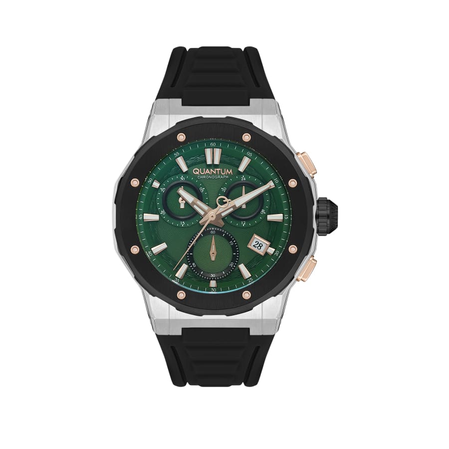 Quantum Hunter Men’s Chronograph Watch Black Rubber Strap –