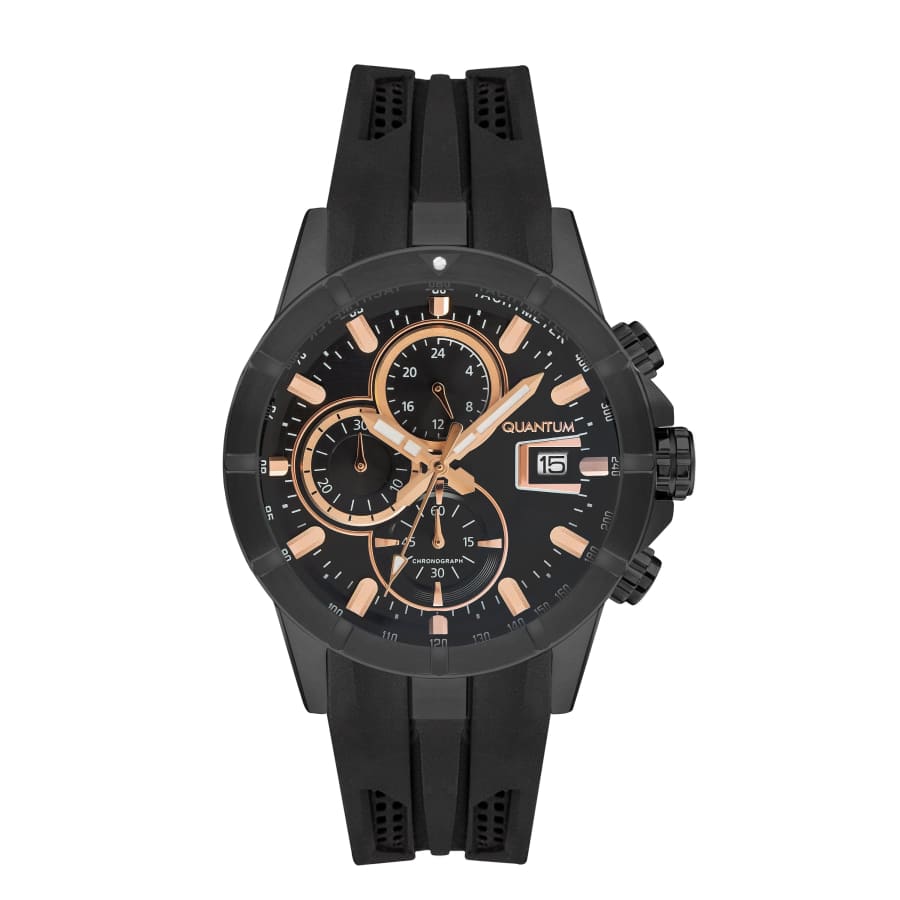 Quantum Men’s Black Chronograph Silicone Strap Watch –