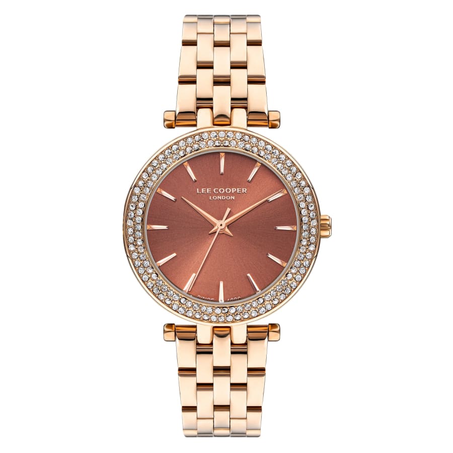 Lee Cooper Women’s 34 MM Rose Gold Analog Brown Dial Watch