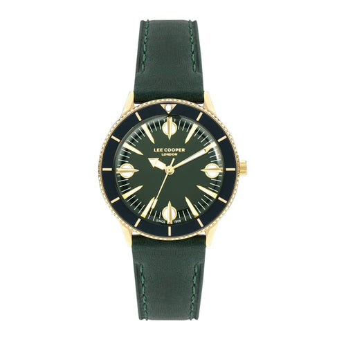 Lee Cooper Women’s 36 MM Green Analog Leather Strap Watch –