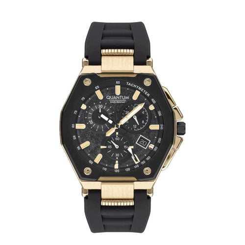 Quantum Men’s Black Chronograph Silicone Strap Watch –