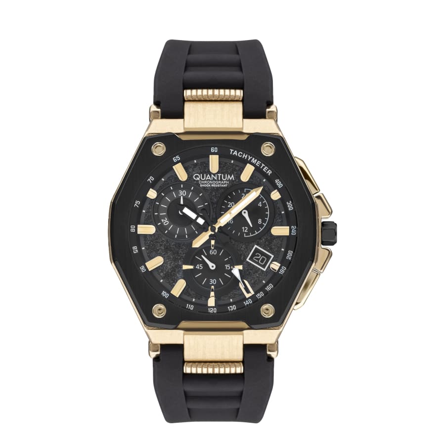 Quantum Men’s Black Chronograph Silicone Strap Watch –