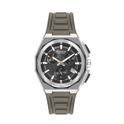 Quantum Men’s Beige Chronograph Silicone Strap Watch –