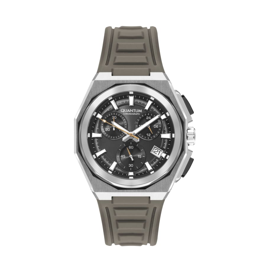Quantum Men’s Beige Chronograph Silicone Strap Watch –