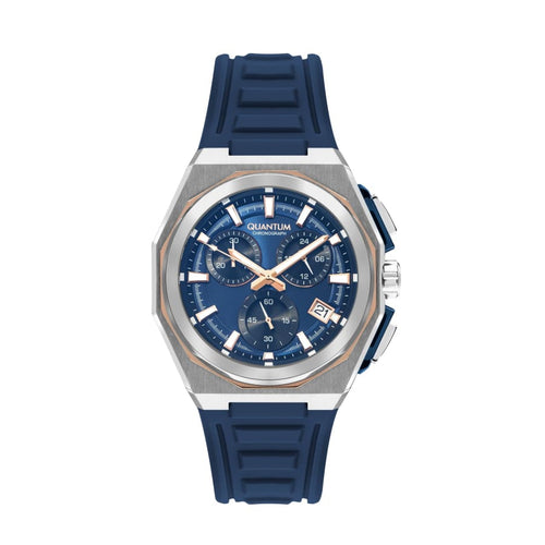 Quantum Men’s Navy Chronograph Silicone Strap Watch –