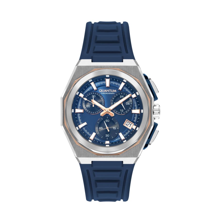 Quantum Men’s Navy Chronograph Silicone Strap Watch –