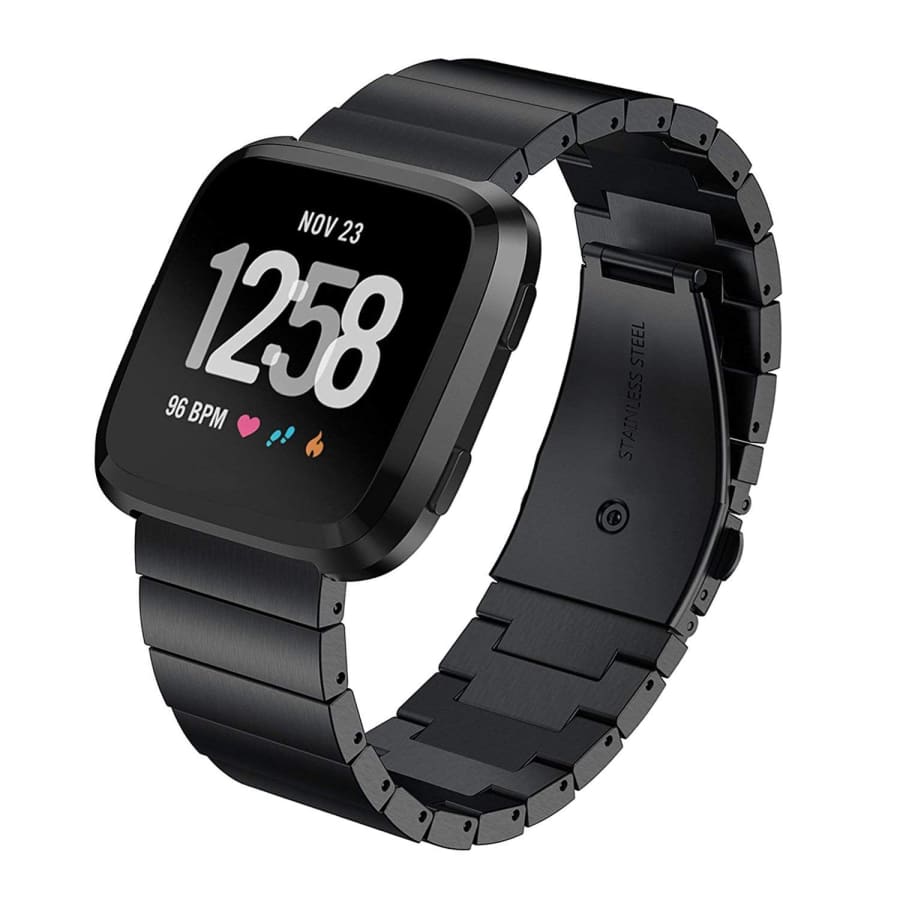 Fitbit Versa Strap Steel Link Bracelet (Black) - Black