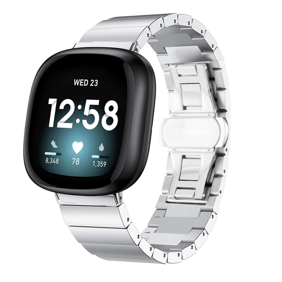 Fitbit Versa 3 Strap Steel Link Bracelet (Silver) - Silver