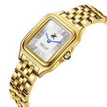 Load image into Gallery viewer, Beverly Hills Polo Club Blue Steel All Gold Square Watch
