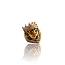 Load image into Gallery viewer, Big Daddy Lionhead Pave Crown Gold Ring - Ring
