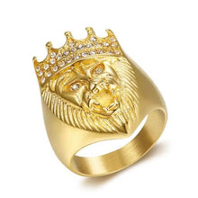 Load image into Gallery viewer, Big Daddy Lionhead Pave Crown Gold Ring - Ring
