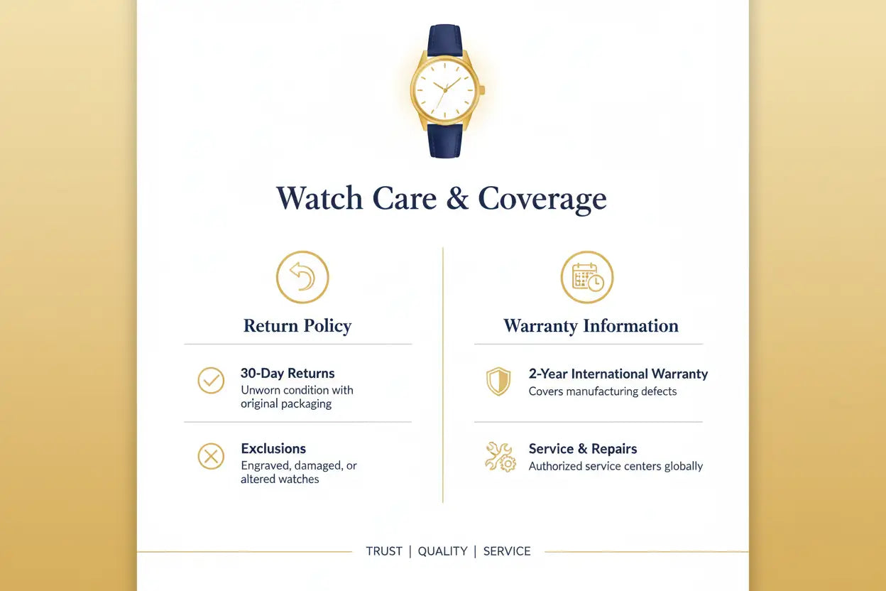 provide me an image showing watch return & warranty policies