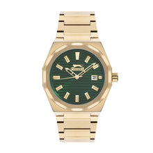 Load image into Gallery viewer, Slazenger Octagonal Day Date Window Green Dial Gold Watch
