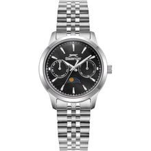Load image into Gallery viewer, Slazenger Three-Hand Day/Night Black Dial Silver Watch
